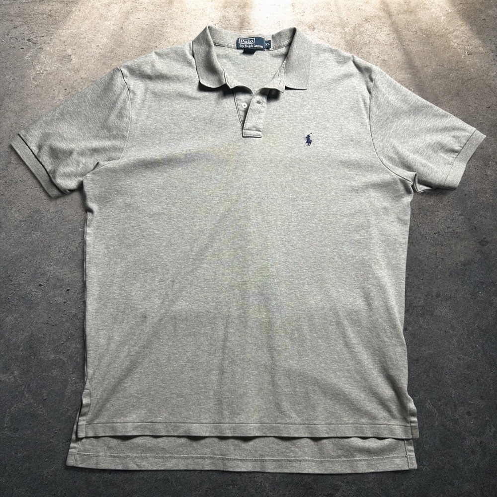 Polo Ralph Lauren Gray Short Sleeve Polo Shirt Navy Pony Logo Size XL Retro